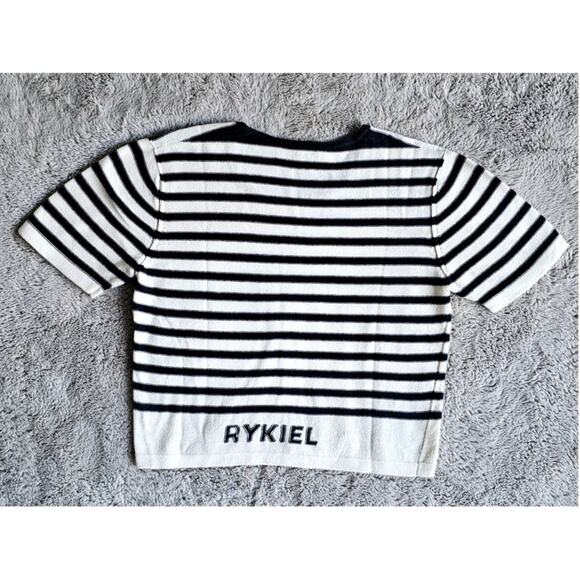Inscription Sonia Rykiel Knit Top, Graphic Striped Crop Sweater Shirt, Sz S/M - Picture 2 of 6